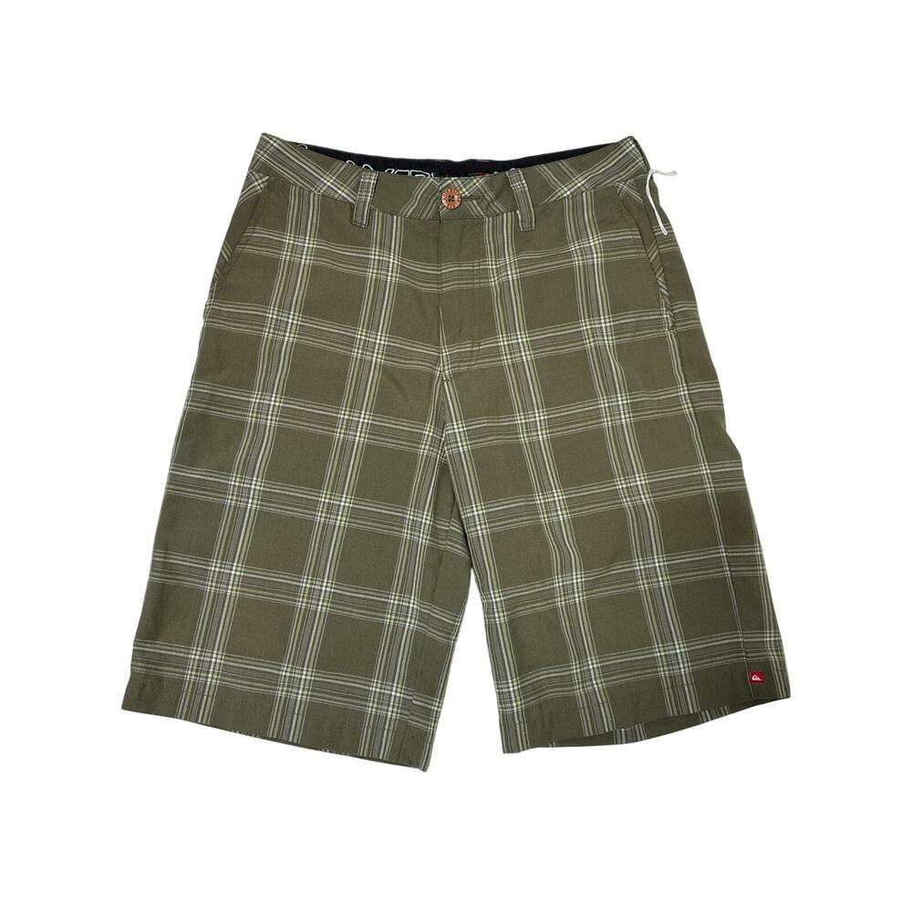 Quiksilver Men's Olive Green Plaid Bermuda Shorts Size 30 Embroidered Logo